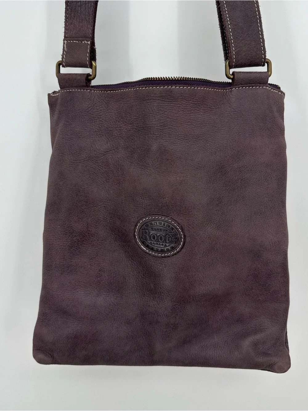 Roots Canada Purple Leather Multi Pocket Crossbody Bag Vintage Boho